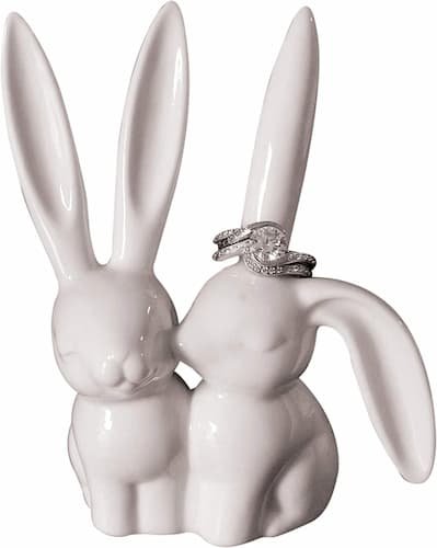 Creative Co-Op Ceramic Bunny Rabbits Ring Holder
