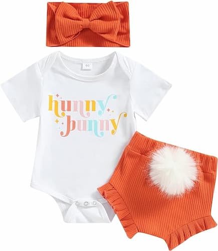 Fernvia Infant Baby Girls Easter Outfits Short Sleeve Rabbit Print Romper