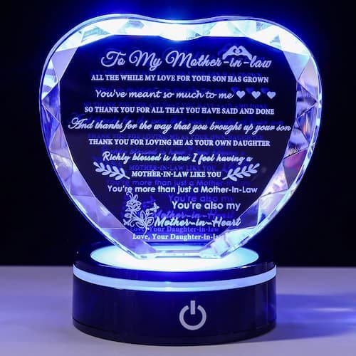 YWHL Mother-in-Law Birthday Gifts Crystal Heart Keepsakes