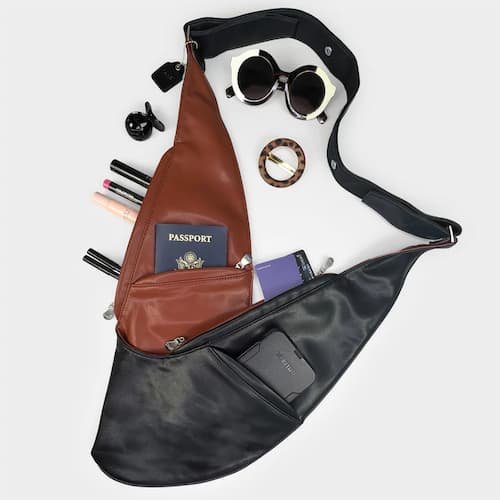 Black brown Faux Leather Sash Bag