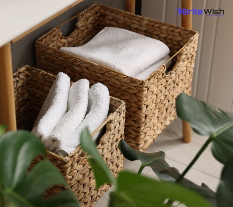 Cloth napkins and towels neatly folded in a kitchen drawer